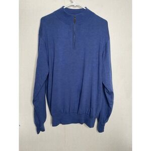 Peter Millar Sweater Men's M Blue 100% Merino Wool 1/4 Zip Pullover Golf‎ Preppy